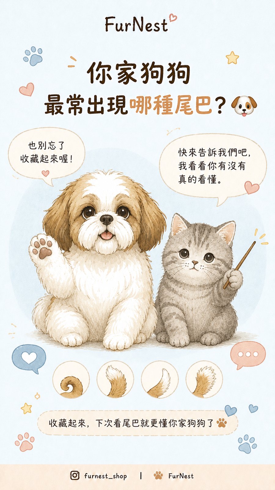 狗狗尾巴姿態變化小知識插圖，說明如何從尾巴觀察狗狗情緒與日常狀態 第 4 張